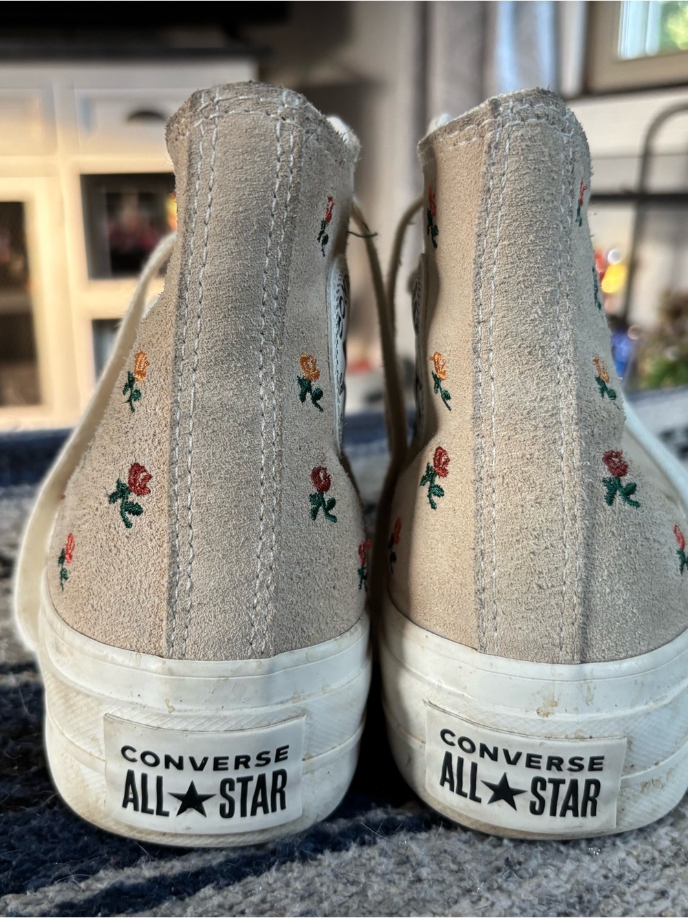 Converse Beige High Top Sneakers with Floral Embroidery - Picture 3 of 10
